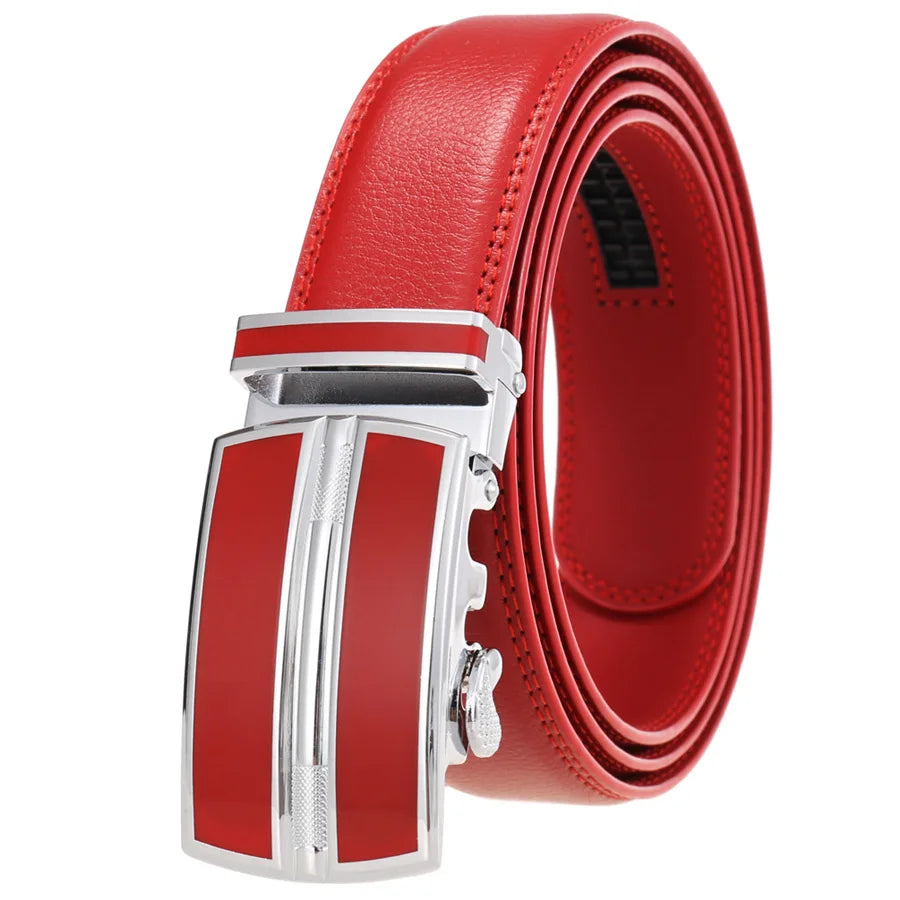 Hommes couleur rouge 3.5 cm largeur bracelet en cuir de vache haute qualité boucle automatique ceintures pour hommes marque de luxe concepteur ceintures homme B995