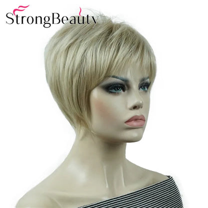 StrongBeauty-Perruques Synthétiques Courtes Droites, Cheveux Doux, Layered Shag, Ombre Blonde