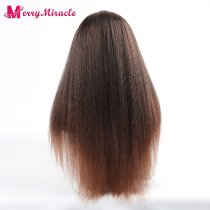 Perruques synthétiques lisses et crépues pour femmes noires, mélange de mèches noires, brunes, blondes, gingembre, rouges et blanches