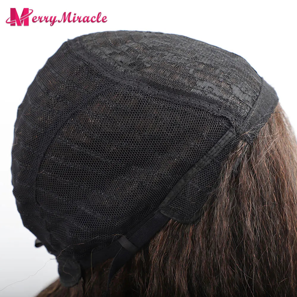 Perruques synthétiques lisses et crépues pour femmes noires, mélange de mèches noires, brunes, blondes, gingembre, rouges et blanches