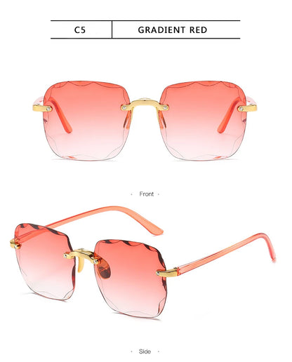 Lunettes de soleil carrées sans monture pour hommes et femmes, lunettes de soleil rouges, créateur de marque de luxe, été, mode, UV400, nuances Oculos