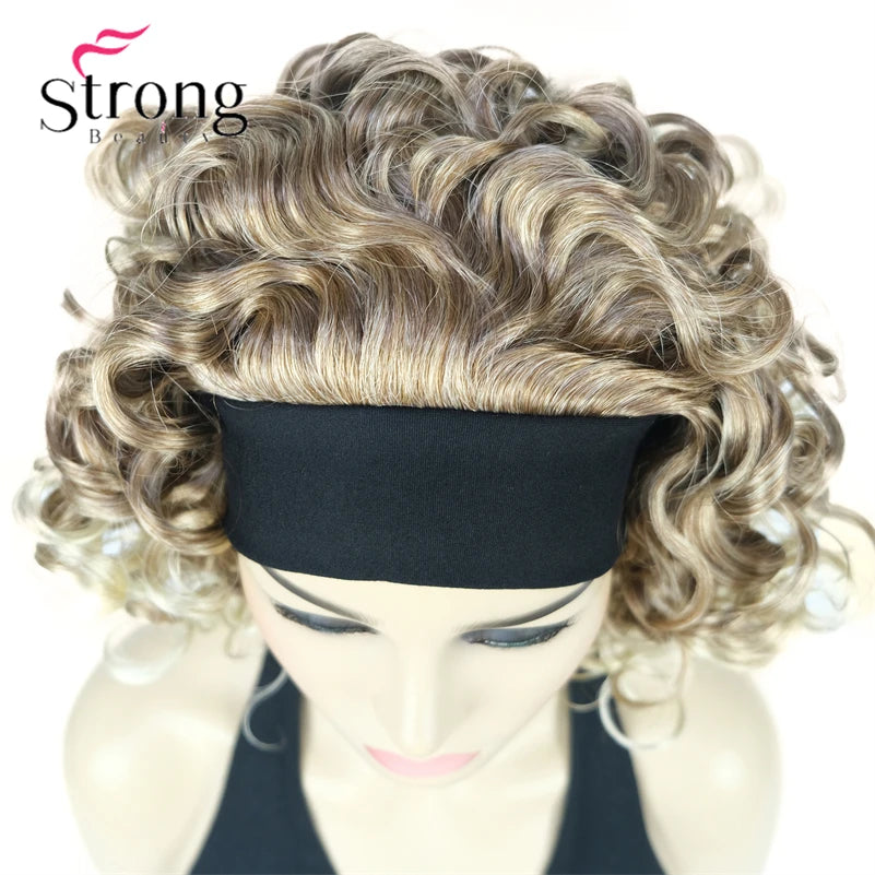 Perruques synthétiques courtes 3/4 à reflets blonds pour femmes, postiche bouclée avec bandeau, choix de couleurs
