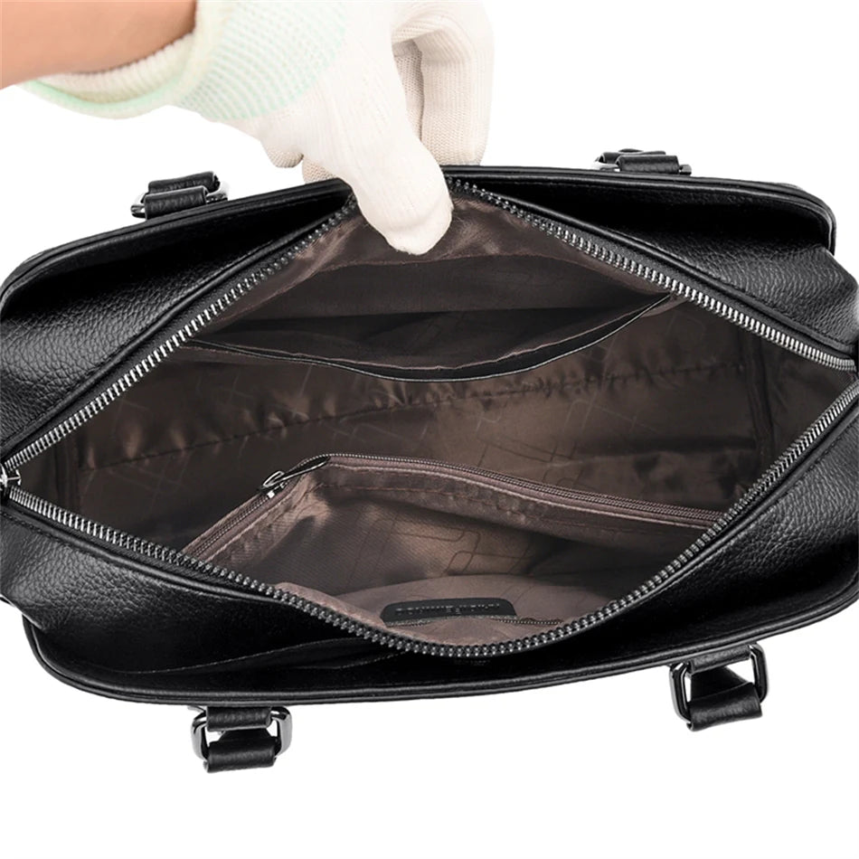 Sac à main multi-poches en cuir de vache véritable, Sac à bandoulière de luxe de styliste, fourre-tout élégant pour femmes