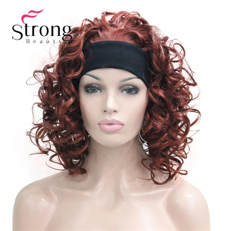 Perruques synthétiques courtes 3/4 à reflets blonds pour femmes, postiche bouclée avec bandeau, choix de couleurs