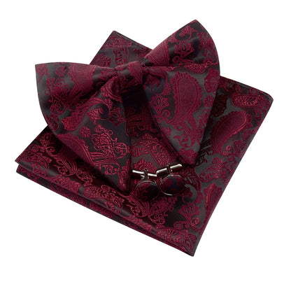 GUSLESON Paisley grand noeud papillon hommes bleu rouge jaune noeud papillon poche carré boutons de manchette ensemble avec boîte-cadeau soie mariage cravate pour homme