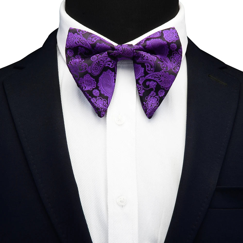 GUSLESON Paisley grand noeud papillon hommes bleu rouge jaune noeud papillon poche carré boutons de manchette ensemble avec boîte-cadeau soie mariage cravate pour homme