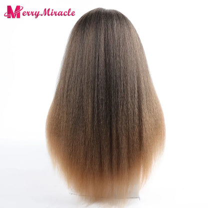 Perruques synthétiques lisses et crépues pour femmes noires, mélange de mèches noires, brunes, blondes, gingembre, rouges et blanches