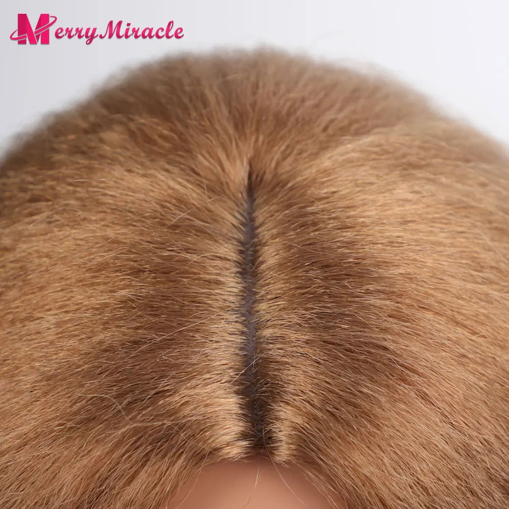 Perruques synthétiques lisses et crépues pour femmes noires, mélange de mèches noires, brunes, blondes, gingembre, rouges et blanches