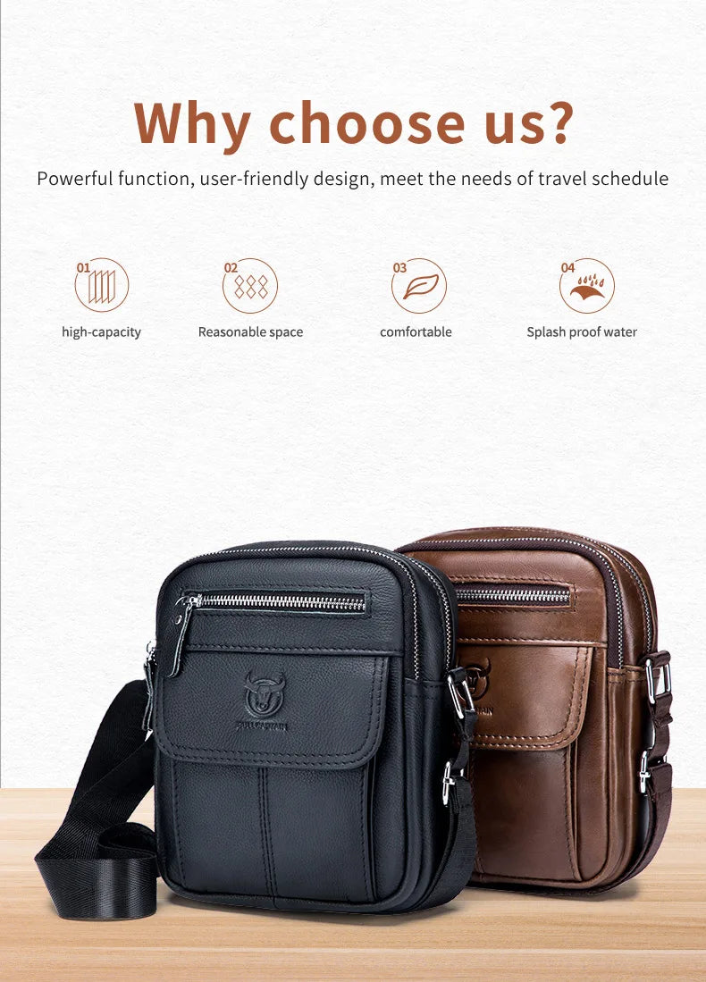 Bullcaptain décontracté hommes sacs à bandoulière affaires sac de messager de haute qualité hommes en cuir de vache sac Mini grande capacité poche