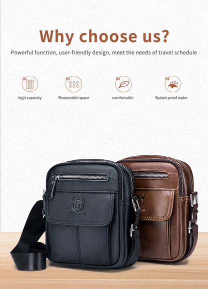 Bullcaptain décontracté hommes sacs à bandoulière affaires sac de messager de haute qualité hommes en cuir de vache sac Mini grande capacité poche