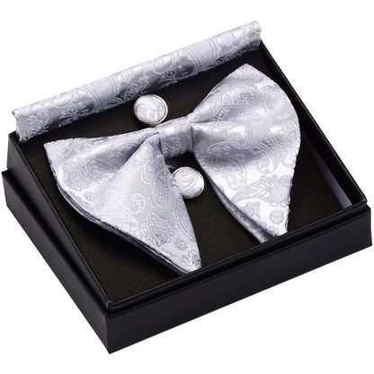 GUSLESON Paisley grand noeud papillon hommes bleu rouge jaune noeud papillon poche carré boutons de manchette ensemble avec boîte-cadeau soie mariage cravate pour homme