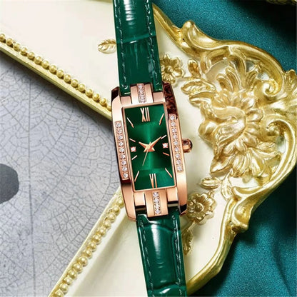 WOKAI haute qualité classique rétro femmes ceinture quartz carré vert montre à quartz étudiant vêtements pour femmes horloge style de luxe