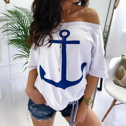 Fanbety-ensemble deux pièces pour femme, sexy, épaules dénudées, imprimé ancre de bateau, rayé, robe décontractée, longueur cheville