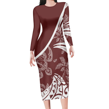 Robe - Nouvelle Arrivée Vert Plumeria Avec Feuille Polynésien Tribal Design Rétro À La mode