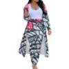 Slim Fit Coat Pant Lady's Suit Custom Cardigan and Long Pants 2 Piece Set Polynesian Hawaii Tribal Tattoo Tropical Flowers Print