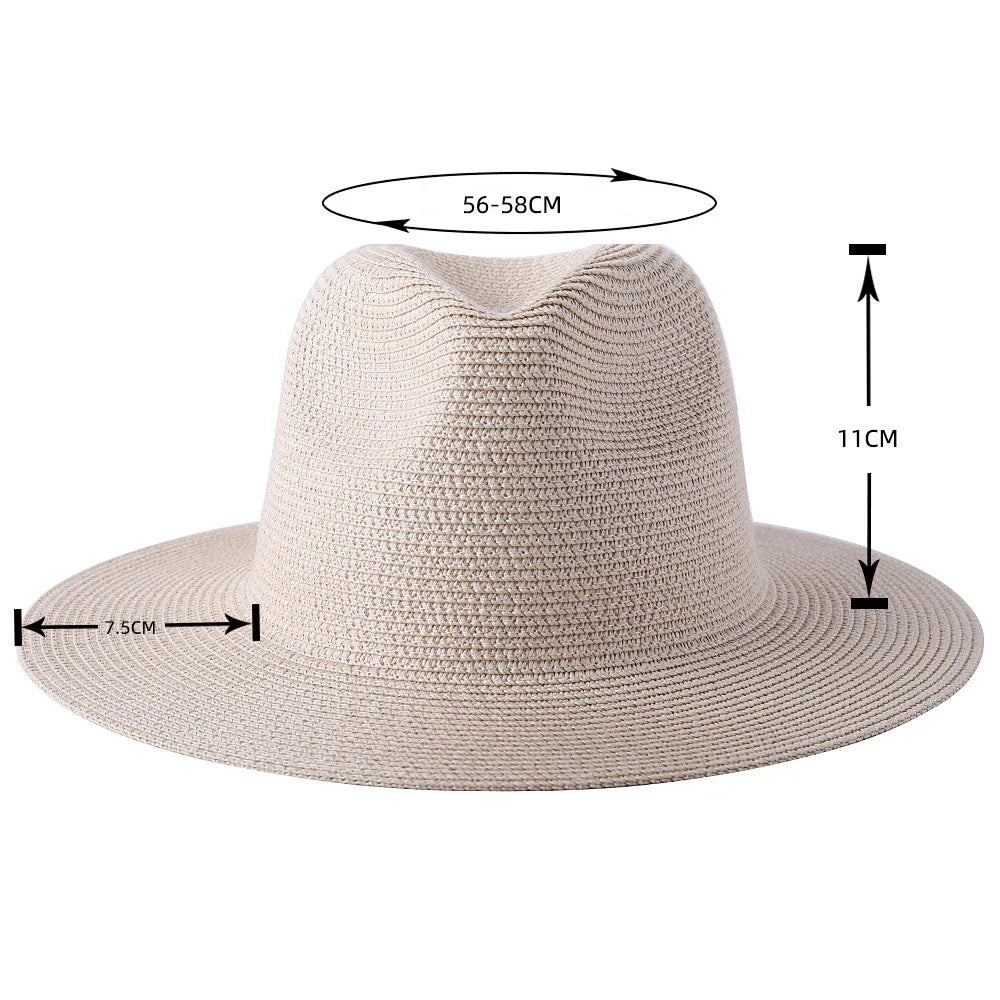 56-58-59-60CM nouveau chapeau de paille de forme souple Panama naturel été femmes/hommes casquette de soleil de plage à large bord Protection UV chapeau Fedora