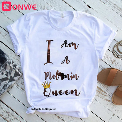 T-shirt Africain avec Imprimé Je suis une Reine de Mélanine, Vêtement pour Femme, Fille Noire, Mois de l'Histoire, DstressSunshine