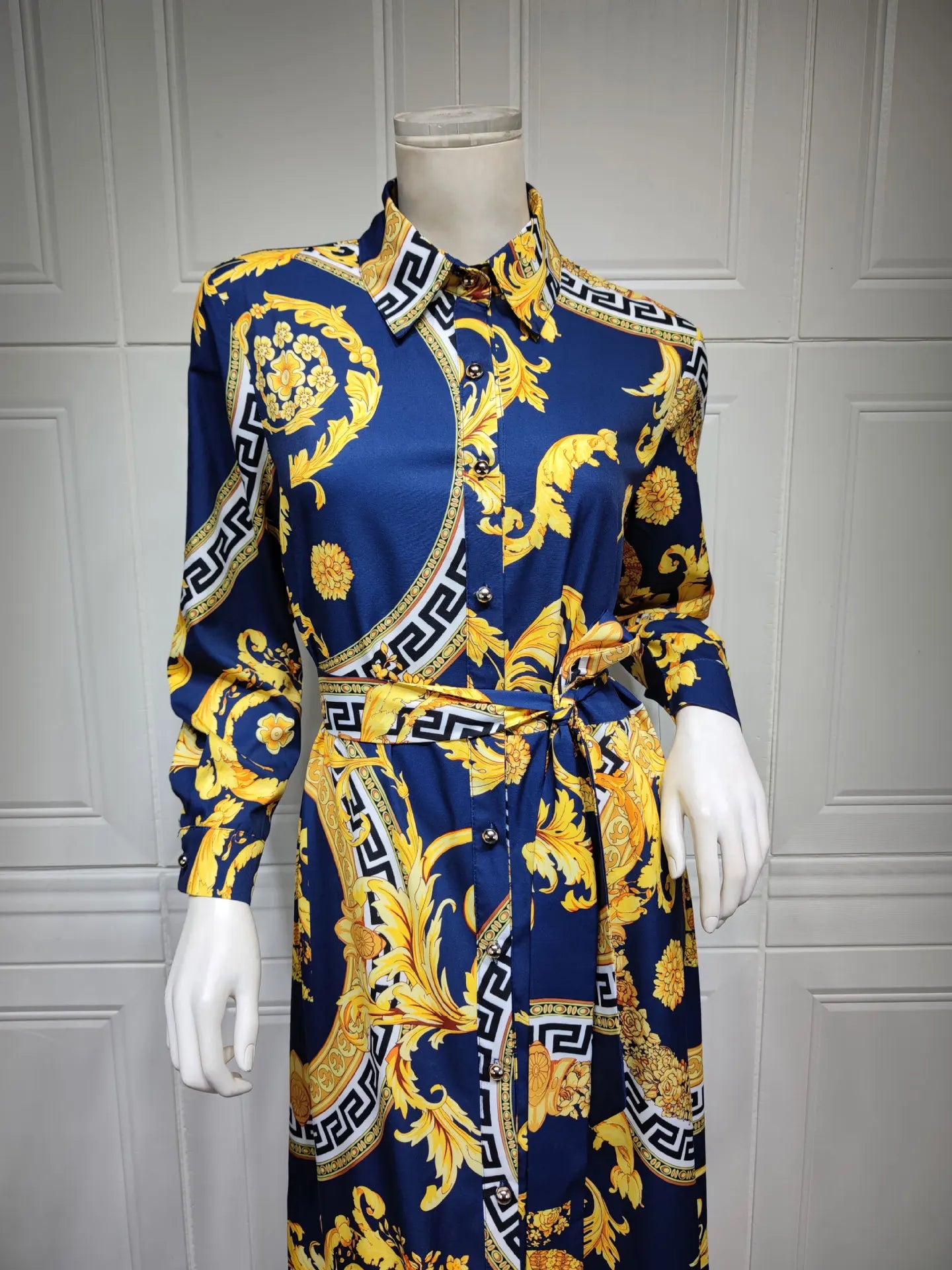 Hot Selling Printed Polyester Shirt Dress European American Middle East  Independent Station Turkish Abaya Muslim Women Dress