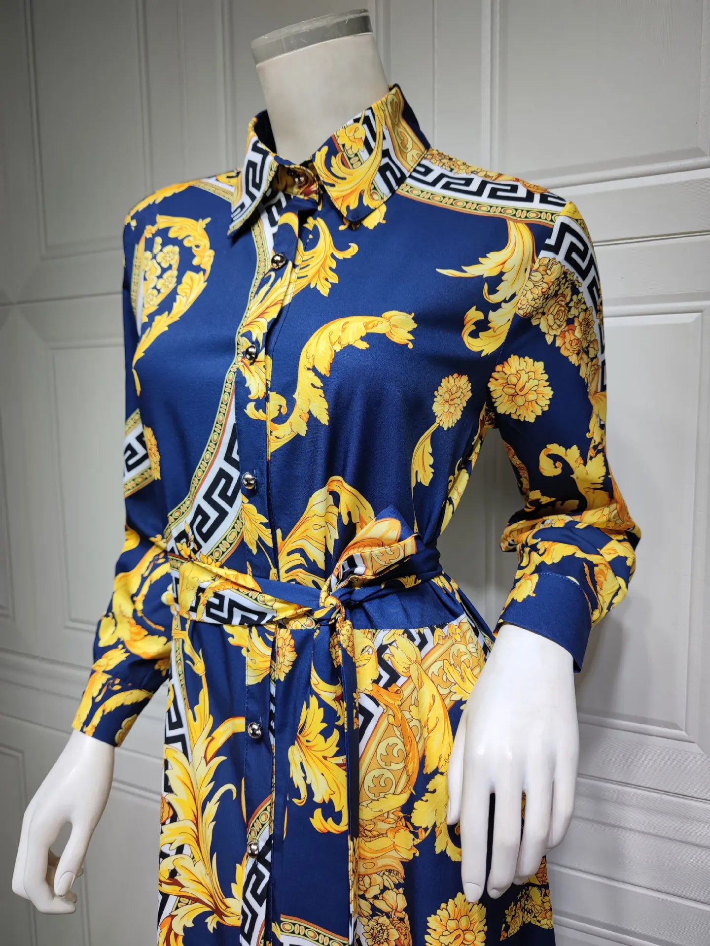 Hot Selling Printed Polyester Shirt Dress European American Middle East  Independent Station Turkish Abaya Muslim Women Dress