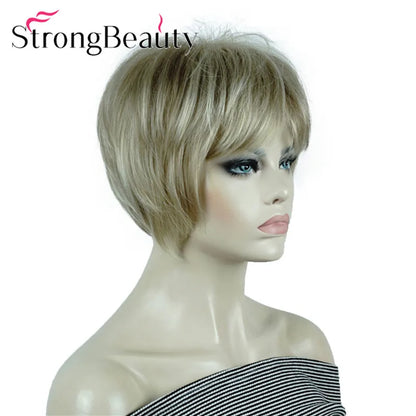 StrongBeauty-Perruques Synthétiques Courtes Droites, Cheveux Doux, Layered Shag, Ombre Blonde