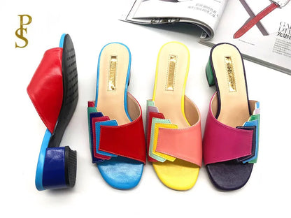 FABIO PENN2025 pantoufles pour femmes à la mode, élégantes, multicolores et confortables, sandales à talons mi-hauts exquises pour les fêtes en plein air