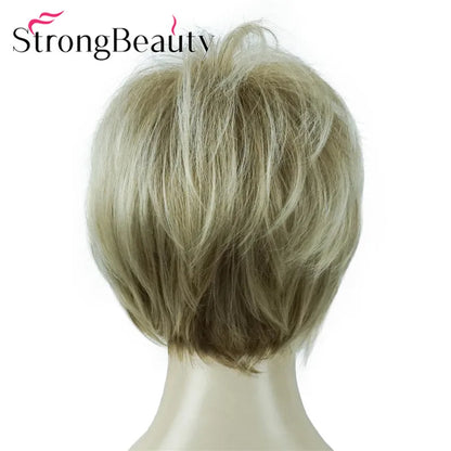 StrongBeauty-Perruques Synthétiques Courtes Droites, Cheveux Doux, Layered Shag, Ombre Blonde