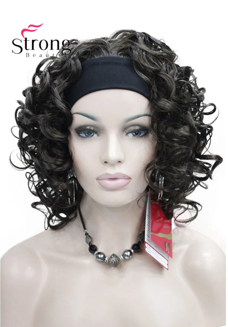 Perruques synthétiques courtes 3/4 à reflets blonds pour femmes, postiche bouclée avec bandeau, choix de couleurs