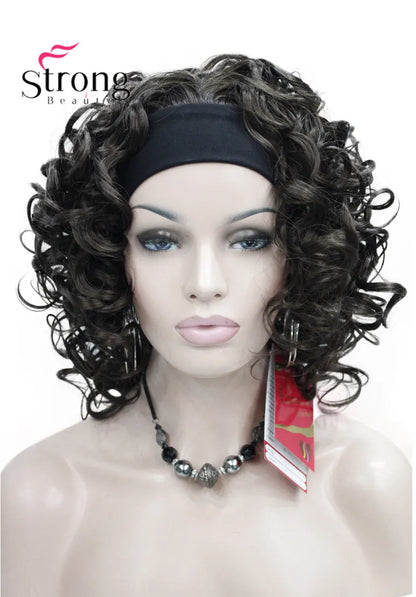 Perruques synthétiques courtes 3/4 à reflets blonds pour femmes, postiche bouclée avec bandeau, choix de couleurs