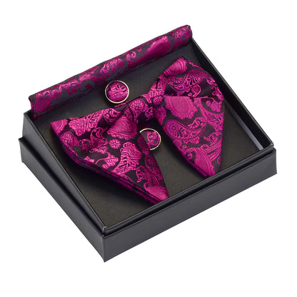 GUSLESON Paisley grand noeud papillon hommes bleu rouge jaune noeud papillon poche carré boutons de manchette ensemble avec boîte-cadeau soie mariage cravate pour homme
