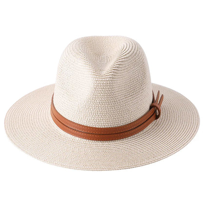 56-58-59-60CM nouveau chapeau de paille de forme souple Panama naturel été femmes/hommes casquette de soleil de plage à large bord Protection UV chapeau Fedora
