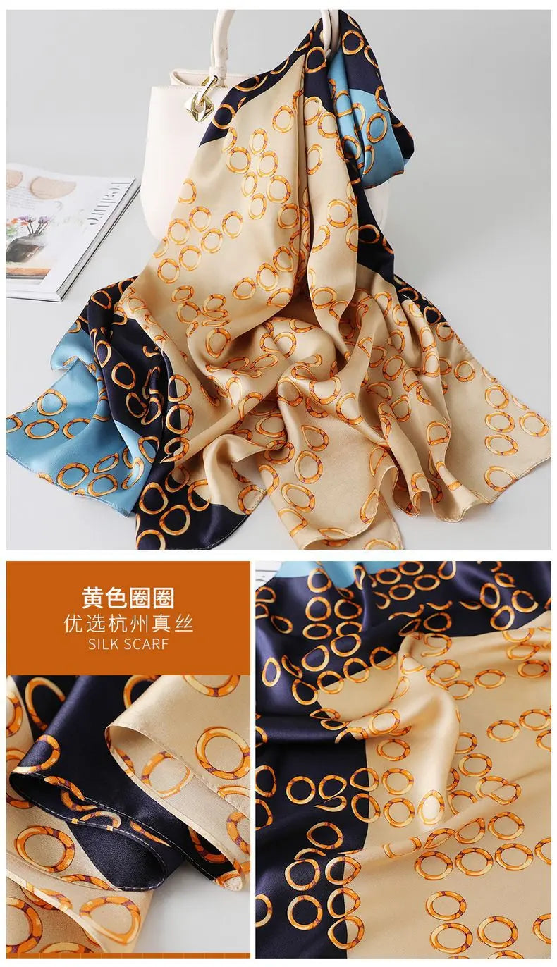 100% foulard en soie pour femmes longue impression luxe châles en soie naturelle enveloppes bleu Floral été dames foulard pur véritable foulards en soie