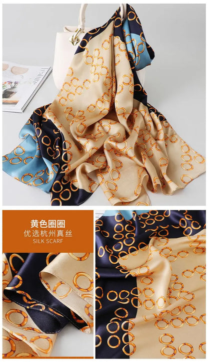 100% foulard en soie pour femmes longue impression luxe châles en soie naturelle enveloppes bleu Floral été dames foulard pur véritable foulards en soie