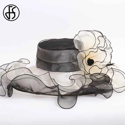 FS Organza Kentucky Derby Fascinators chapeau pour femmes dames à large bord chapeaux de soleil fleurs élégant mariage mariée église fête Fedoras