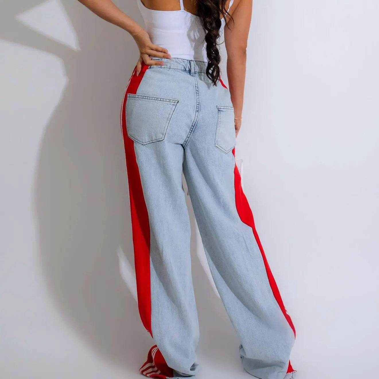 Vintage Fashion Design Comfortable Loose Straight Leg Jeans Pockets Everyday Commuter Casual Patchwork New Style Temperament