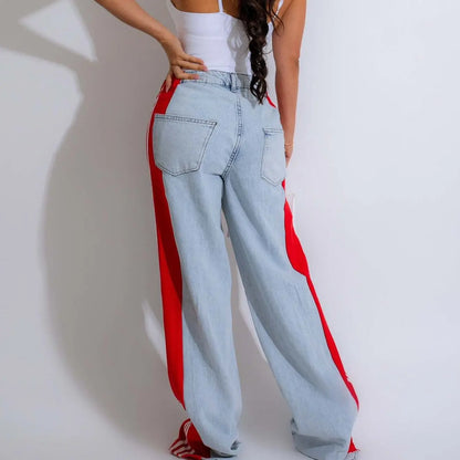 Vintage Fashion Design Comfortable Loose Straight Leg Jeans Pockets Everyday Commuter Casual Patchwork New Style Temperament