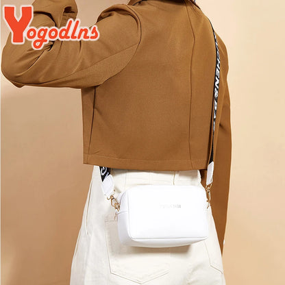 Yogodlns mode petit sac carré pour femmes en cuir PU sac à bandoulière lettre sangle sac à bandoulière sac à main tendance Bolsa