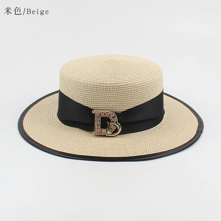 Panama mode dames élégant raphia chapeau de paille strass lettres vacances voyage haute qualité dames été Topper Banquet chapeau