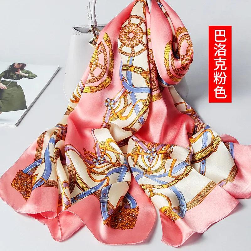 100% foulard en soie pour femmes longue impression luxe châles en soie naturelle enveloppes bleu Floral été dames foulard pur véritable foulards en soie