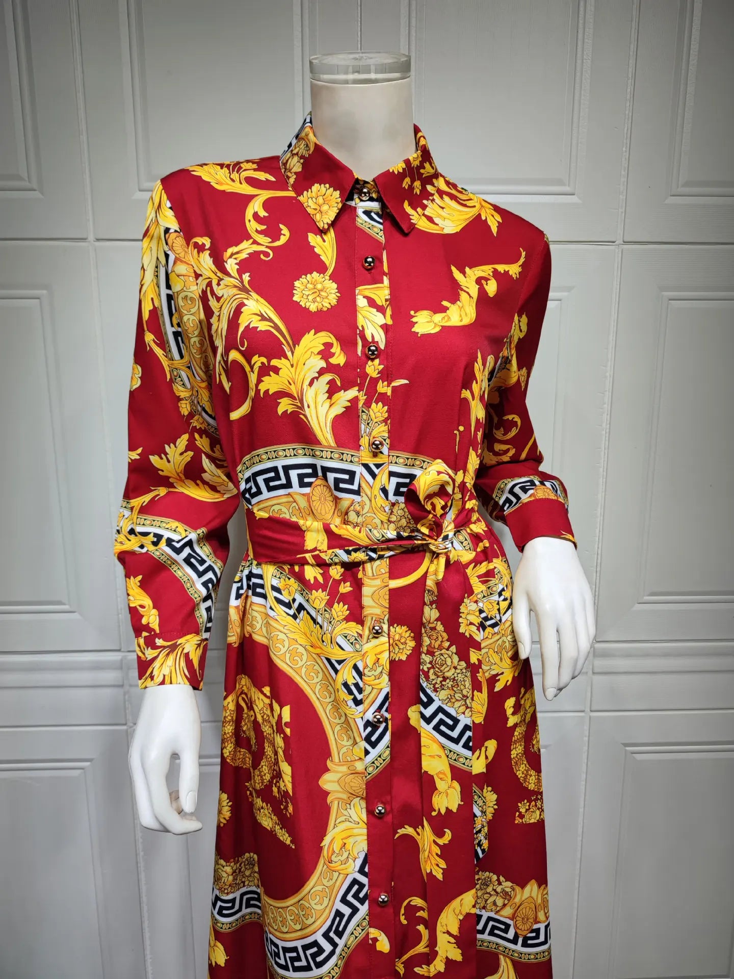 Hot Selling Printed Polyester Shirt Dress European American Middle East  Independent Station Turkish Abaya Muslim Women Dress