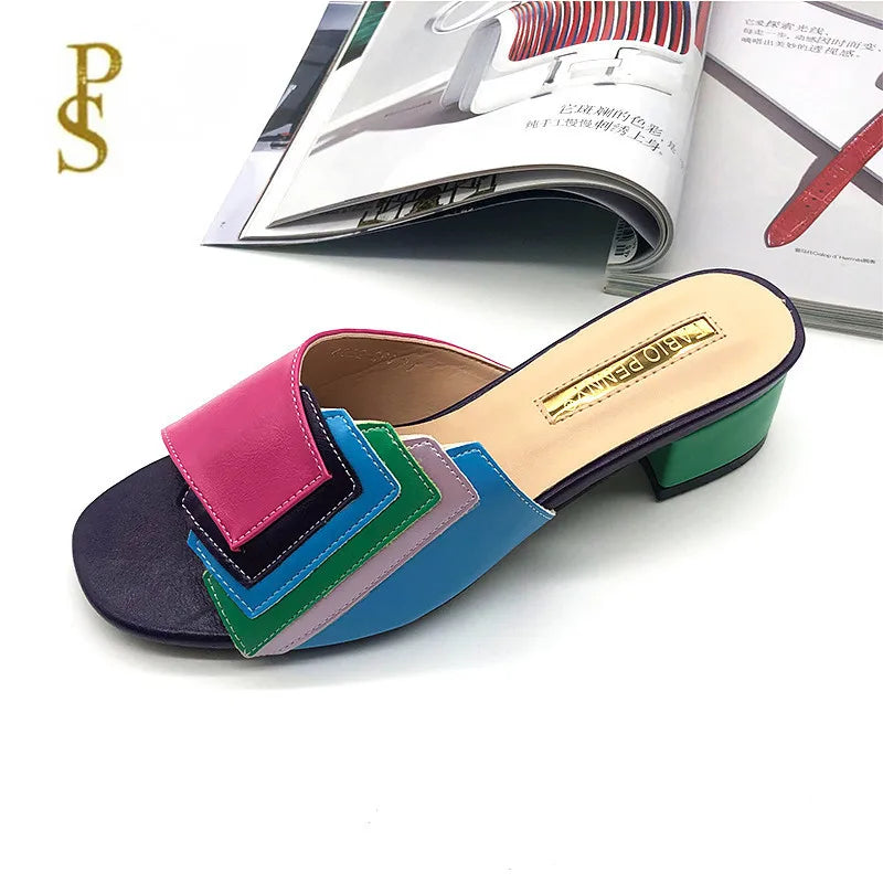 FABIO PENN2025 pantoufles pour femmes à la mode, élégantes, multicolores et confortables, sandales à talons mi-hauts exquises pour les fêtes en plein air
