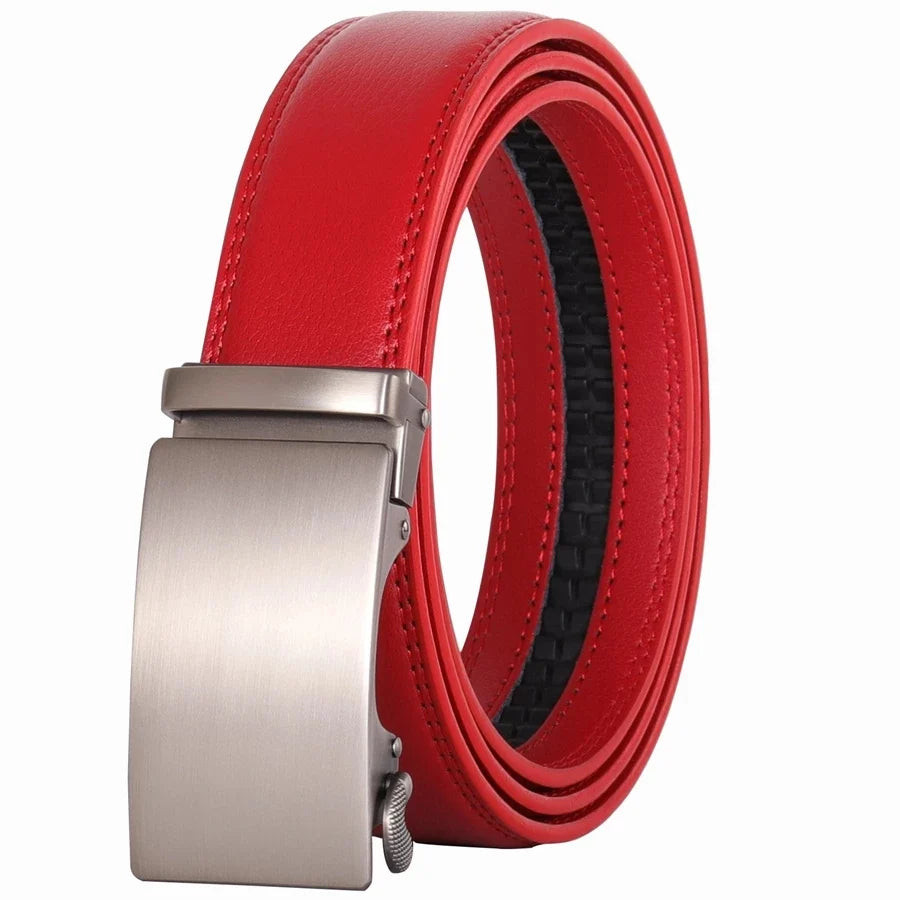 Hommes couleur rouge 3.5 cm largeur bracelet en cuir de vache haute qualité boucle automatique ceintures pour hommes marque de luxe concepteur ceintures homme B995
