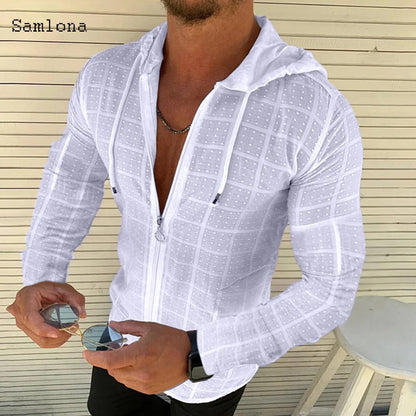 Sweat à Capuche à Manches sulfet Courtes pour Homme, Couleur Unie, Décontracté, Imprimé à Carreaux, Point Ouvert, Fin, Été