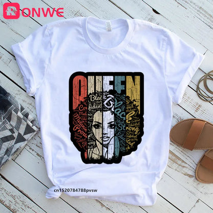 T-shirt Africain avec Imprimé Je suis une Reine de Mélanine, Vêtement pour Femme, Fille Noire, Mois de l'Histoire, DstressSunshine