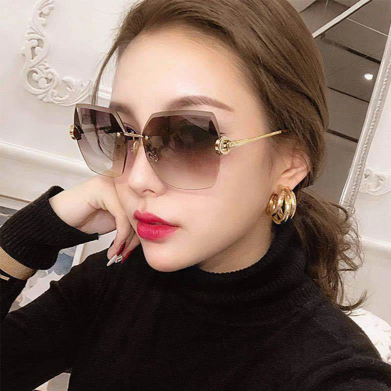 RUOBO – lunettes de soleil sans monture pour femmes, verres dégradés, branches en métal, UV400, vente en gros