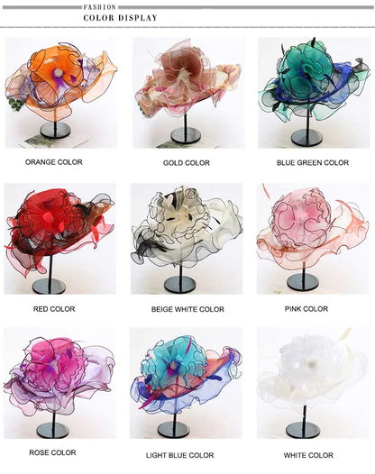 FS Organza Kentucky Derby Fascinators chapeau pour femmes dames à large bord chapeaux de soleil fleurs élégant mariage mariée église fête Fedoras