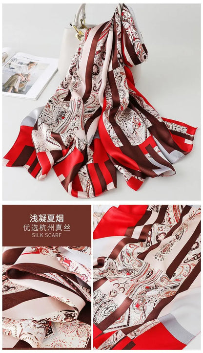 100% foulard en soie pour femmes longue impression luxe châles en soie naturelle enveloppes bleu Floral été dames foulard pur véritable foulards en soie