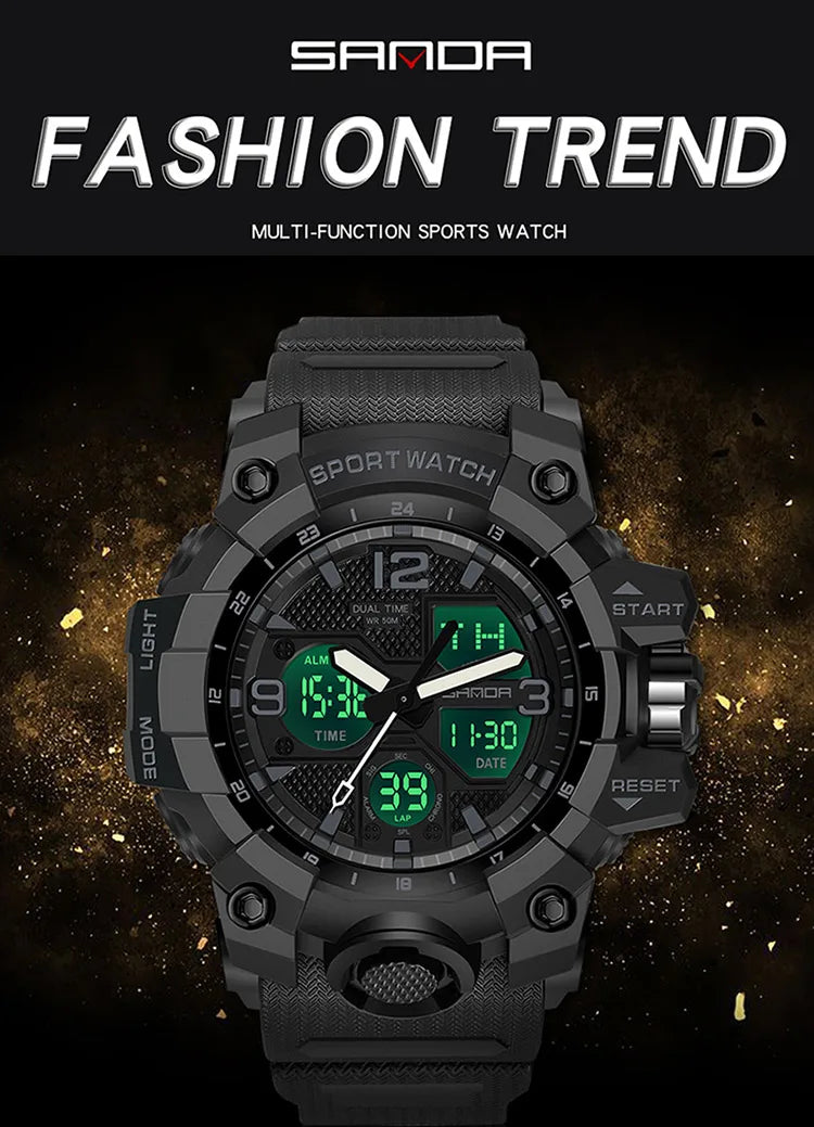 SANDA nouvelle mode Sport militaire montre-bracelet pour hommes numérique Quartz double affichage montres étanche montre décontractée pour hommes