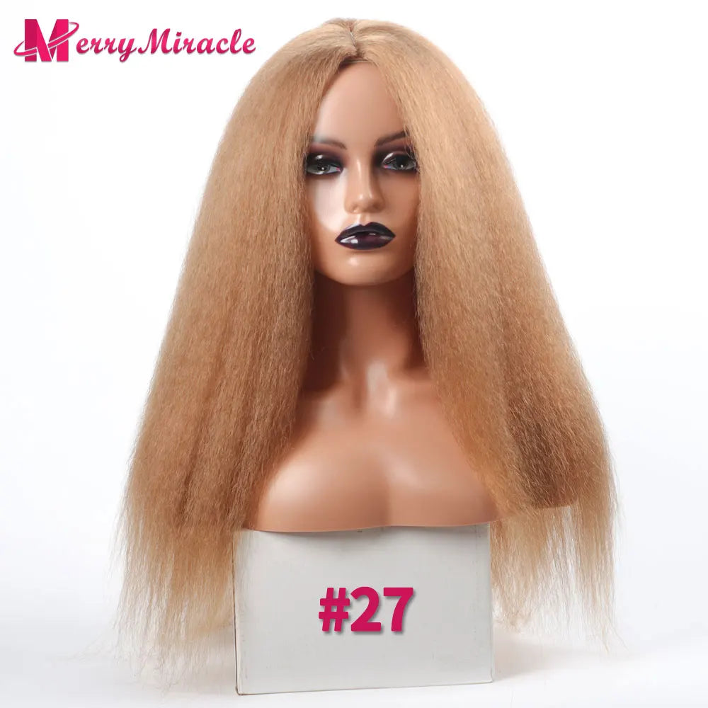 Perruques synthétiques lisses et crépues pour femmes noires, mélange de mèches noires, brunes, blondes, gingembre, rouges et blanches