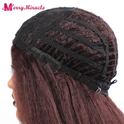 Perruques synthétiques lisses et crépues pour femmes noires, mélange de mèches noires, brunes, blondes, gingembre, rouges et blanches