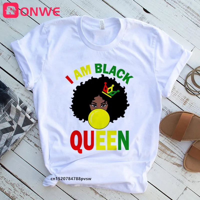 T-shirt Africain avec Imprimé Je suis une Reine de Mélanine, Vêtement pour Femme, Fille Noire, Mois de l'Histoire, DstressSunshine